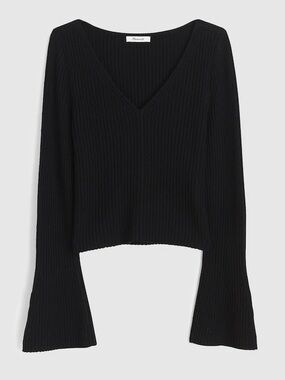 Madewell Ribbed V-Neck Sweater Top in Merino Wool